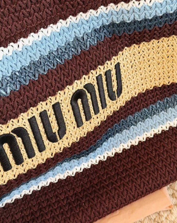 Miu Miu Brown Crochet Stripe Tote Bag